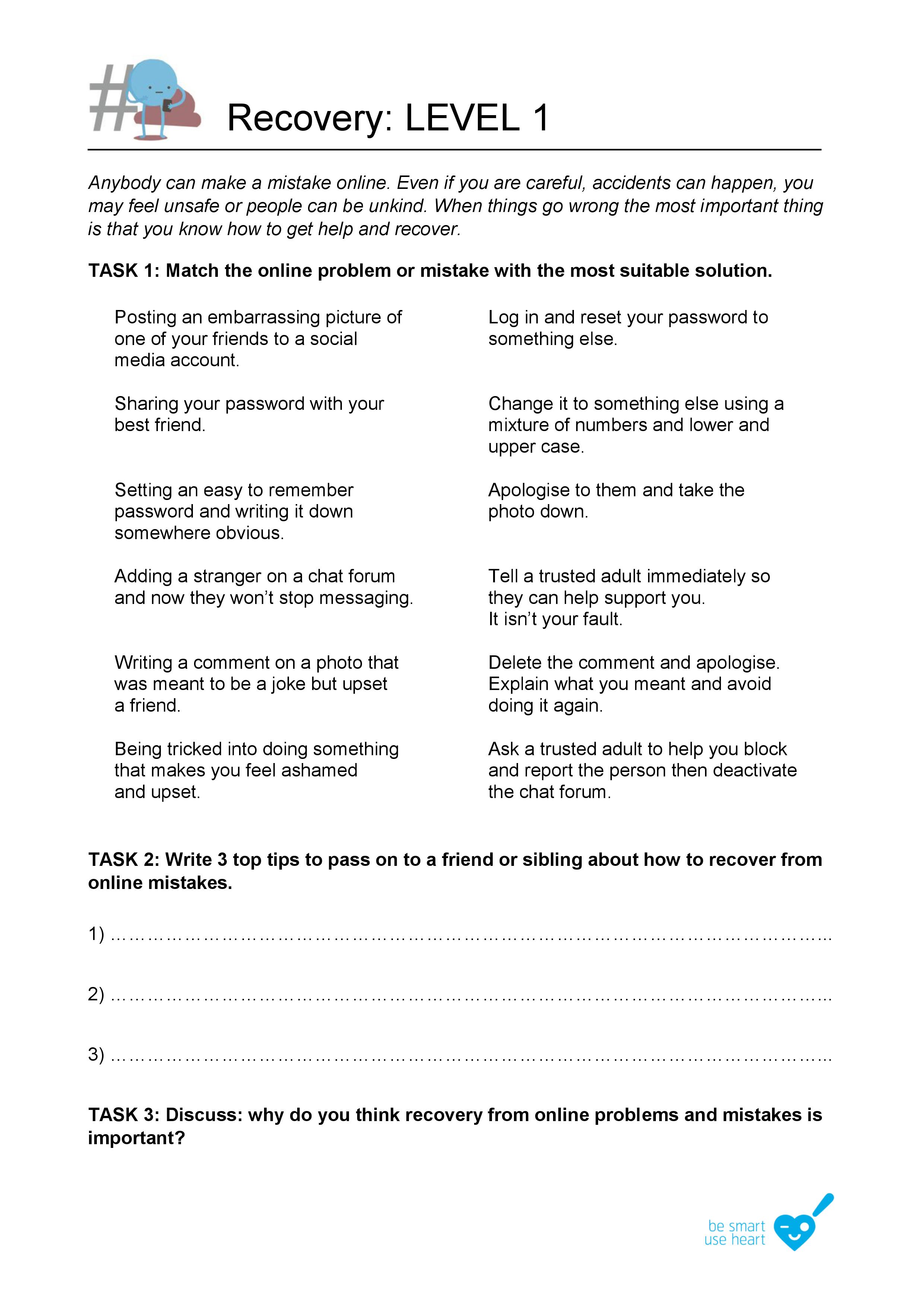 Level 1 Recovery Worksheet